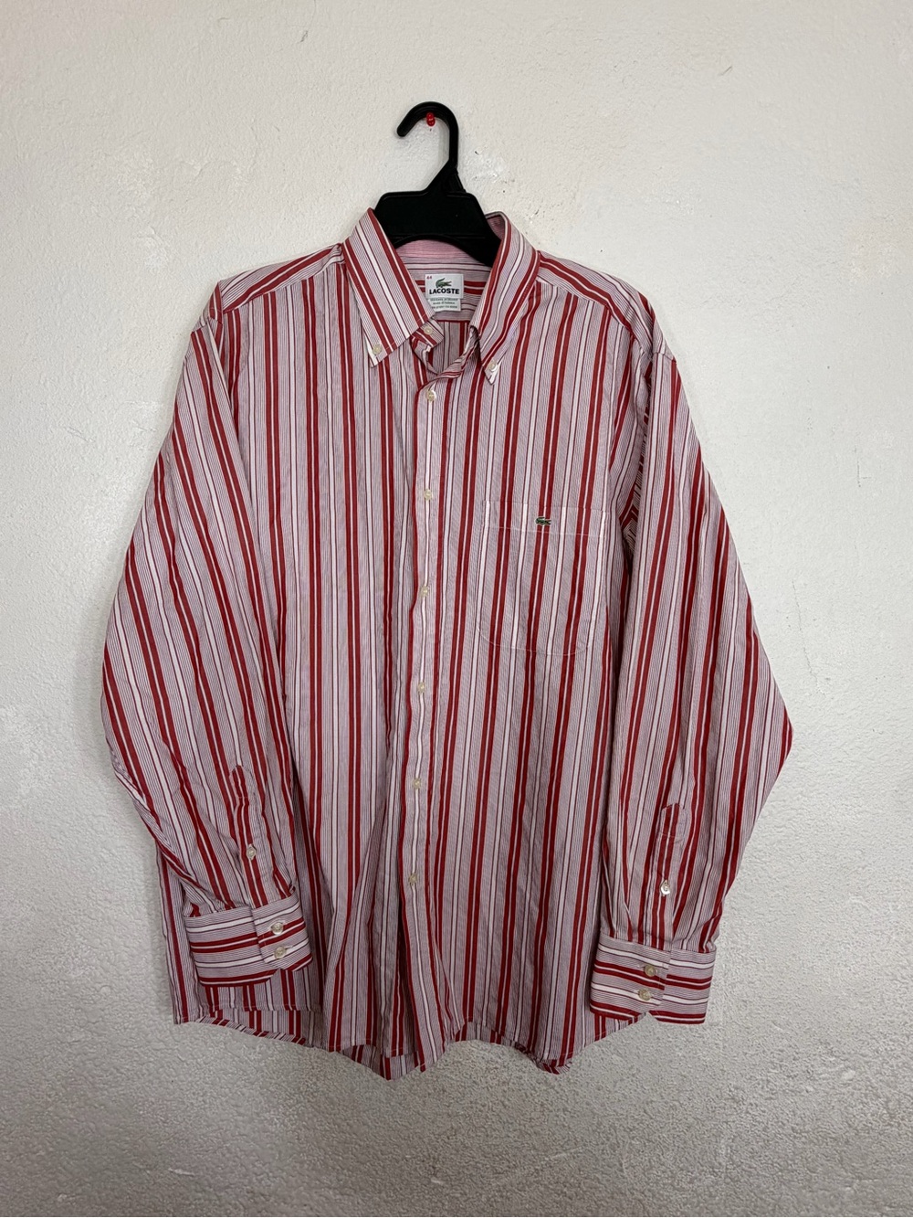 Vintage Lacoste Striped Button Up Shirt - Mens XL / 44 - Red & Blue Stripes